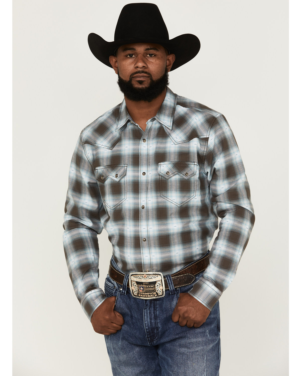 Cody James Men's Background Large Ombre Plaid Western Shirt