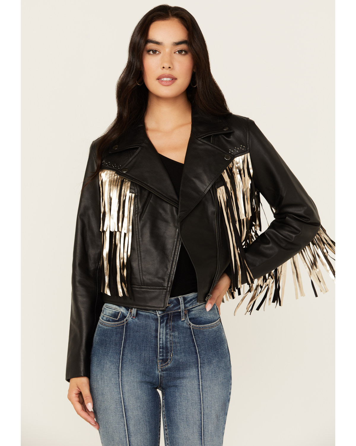 Idyllwind Women's Sparks Studded Thunderbird Fringe Leather Jacket
