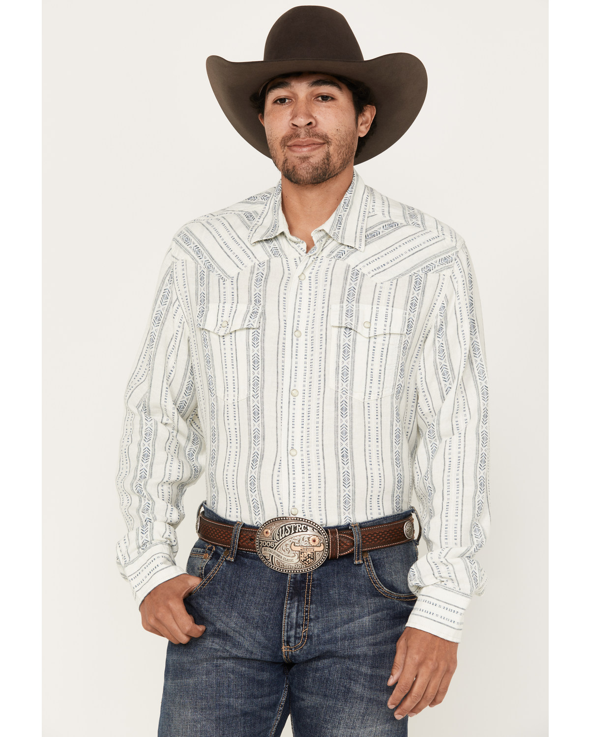 Wrangler Retro Men's Premium Southwestern Striped Long Sleeve Snap Western Shirt