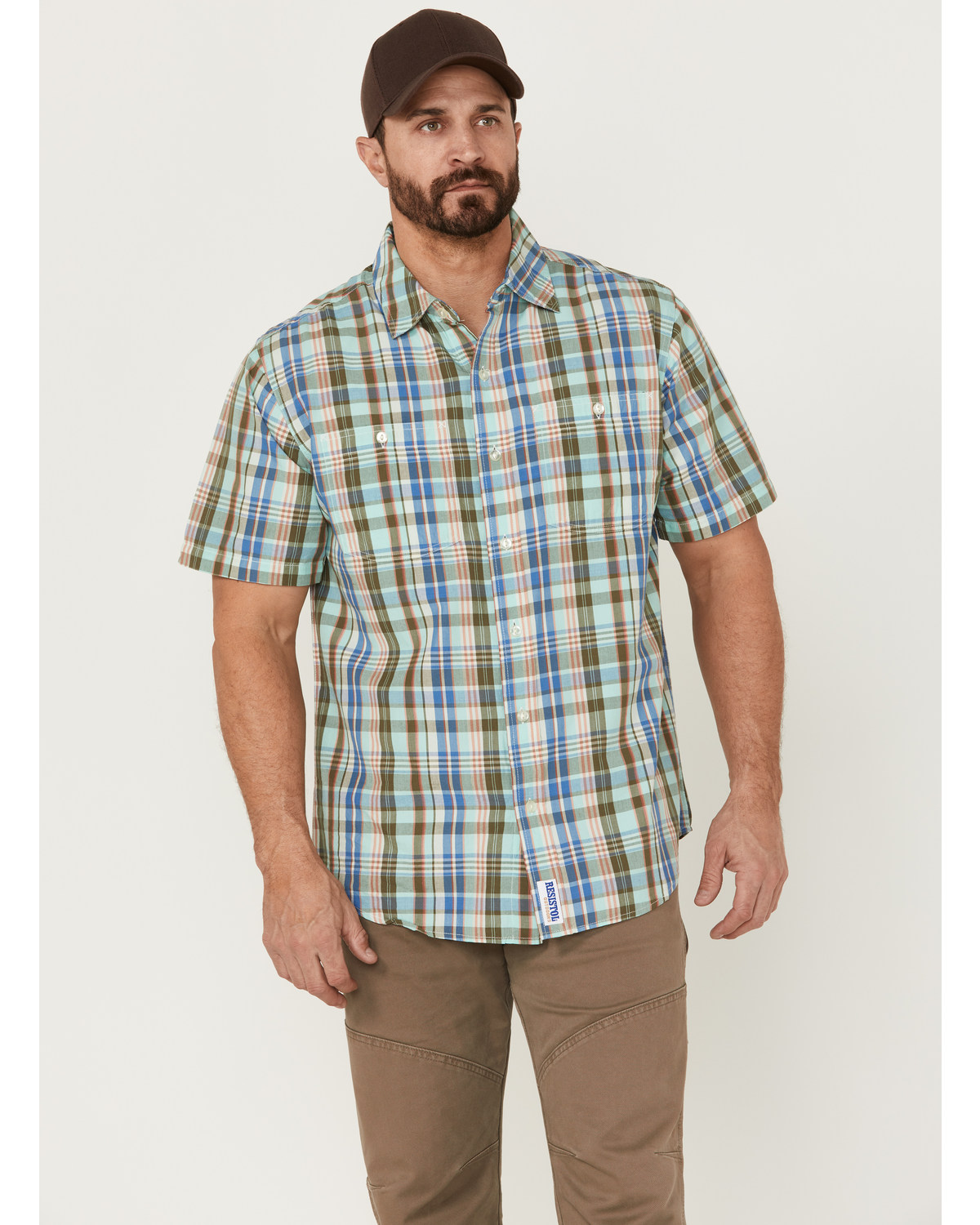 Resistol Men's Hampton Plaid Print Short Sleeve Button Down Western Shirt