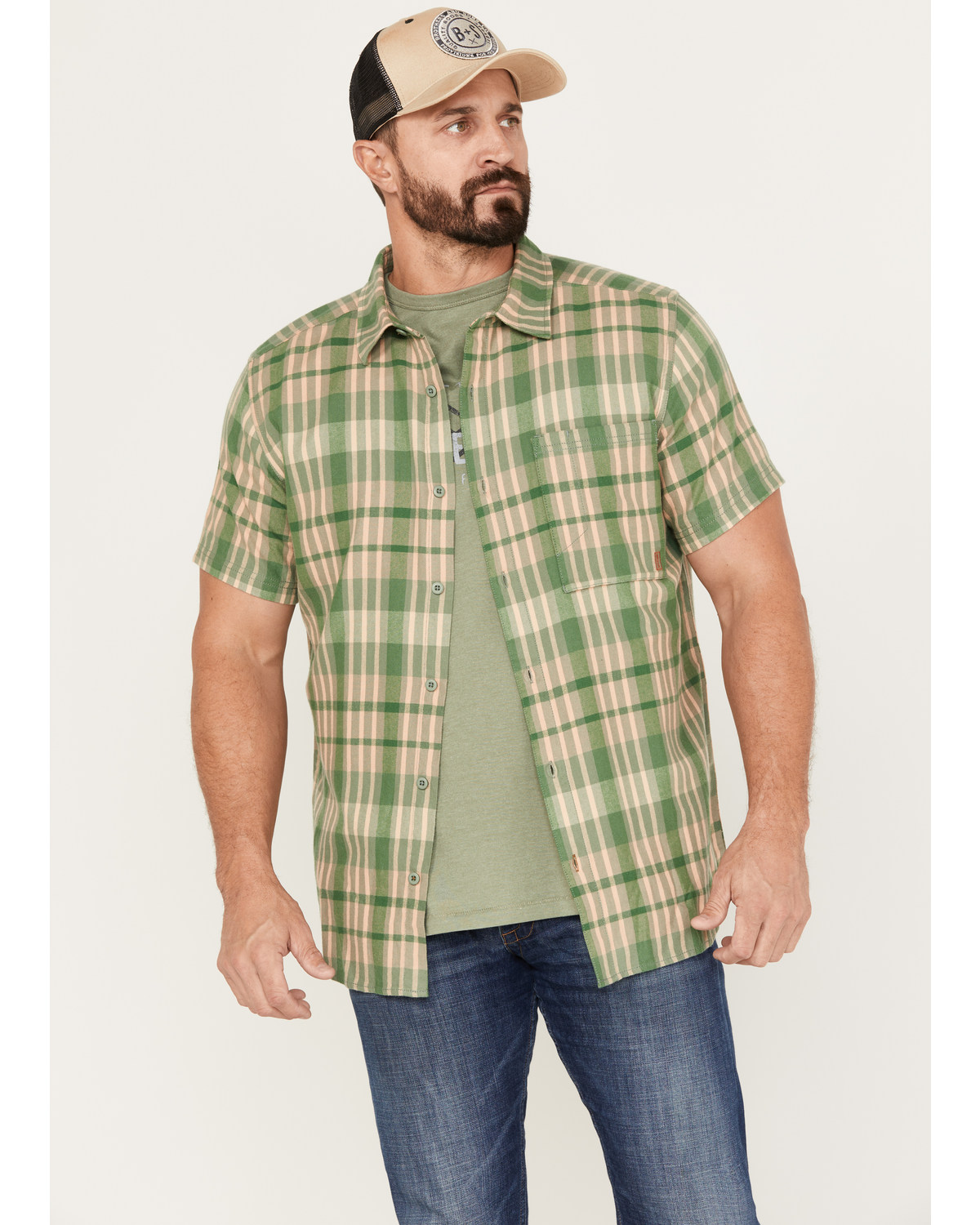 Brothers and Sons Men's Plaid Print Short Sleeve Button-Down Western Shirt