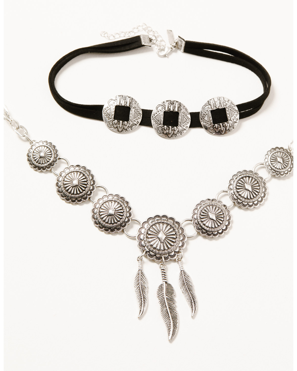 Shyanne Women's 2-piece Silver Concho & Leather Choker Necklace Set