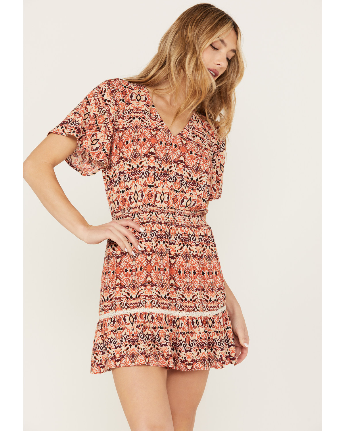 Idyllwind Women's Blossom Flutter Sleeve Smocked Mini Dress