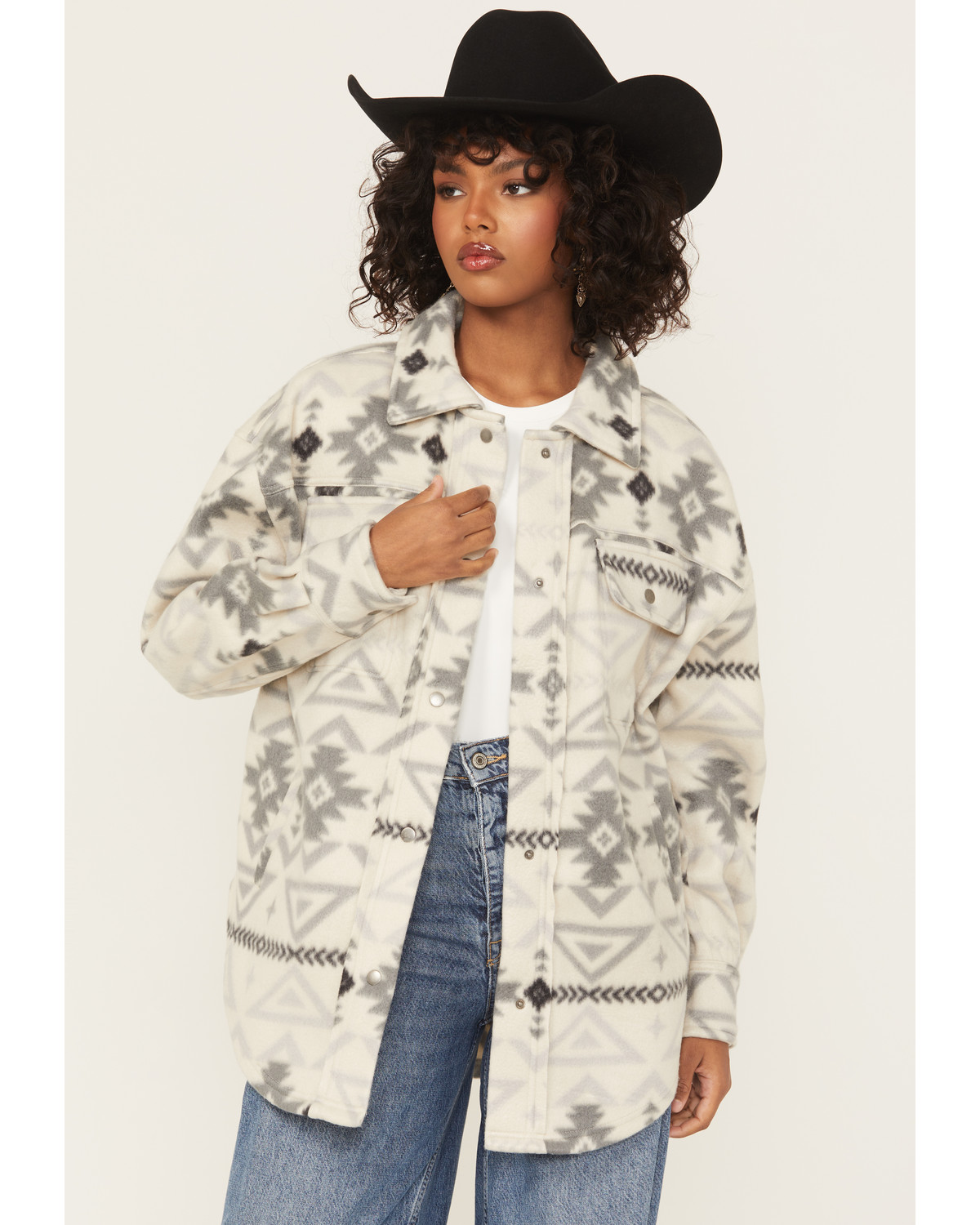 Fornia Women's Southwestern Print Fleece Snap Shacket