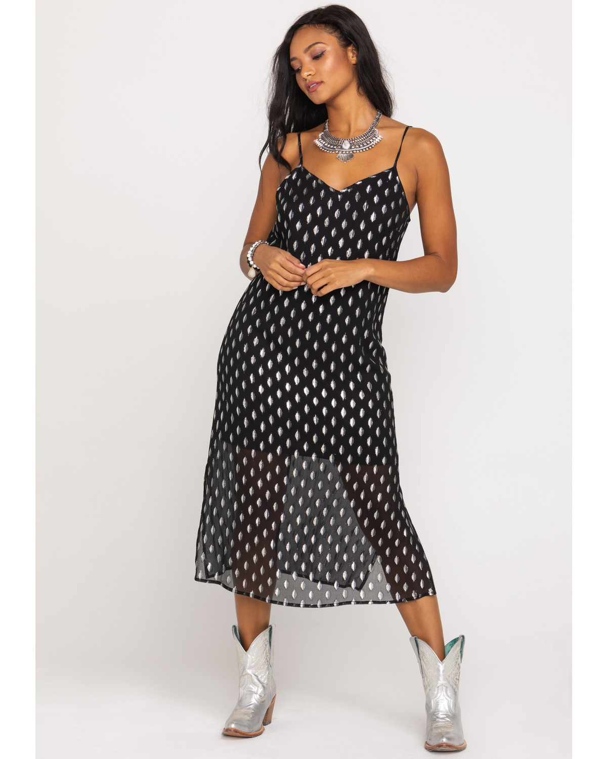 black slip midi dress