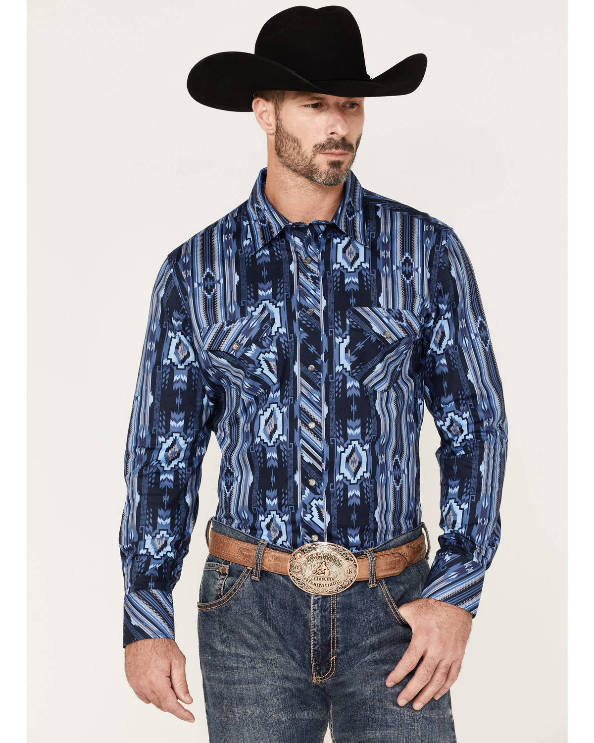 Rock & Roll Denim Men's Southwestern Stretch Long Sleeve Snap Shirt