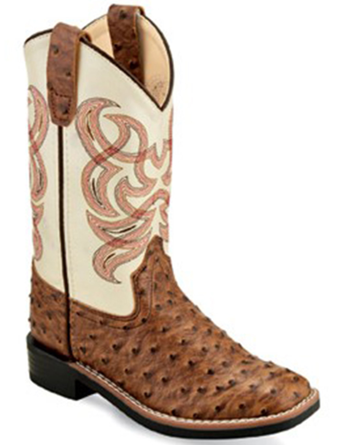 Old West Boys' Ostrich Print Western Boots - Broad Square Toe