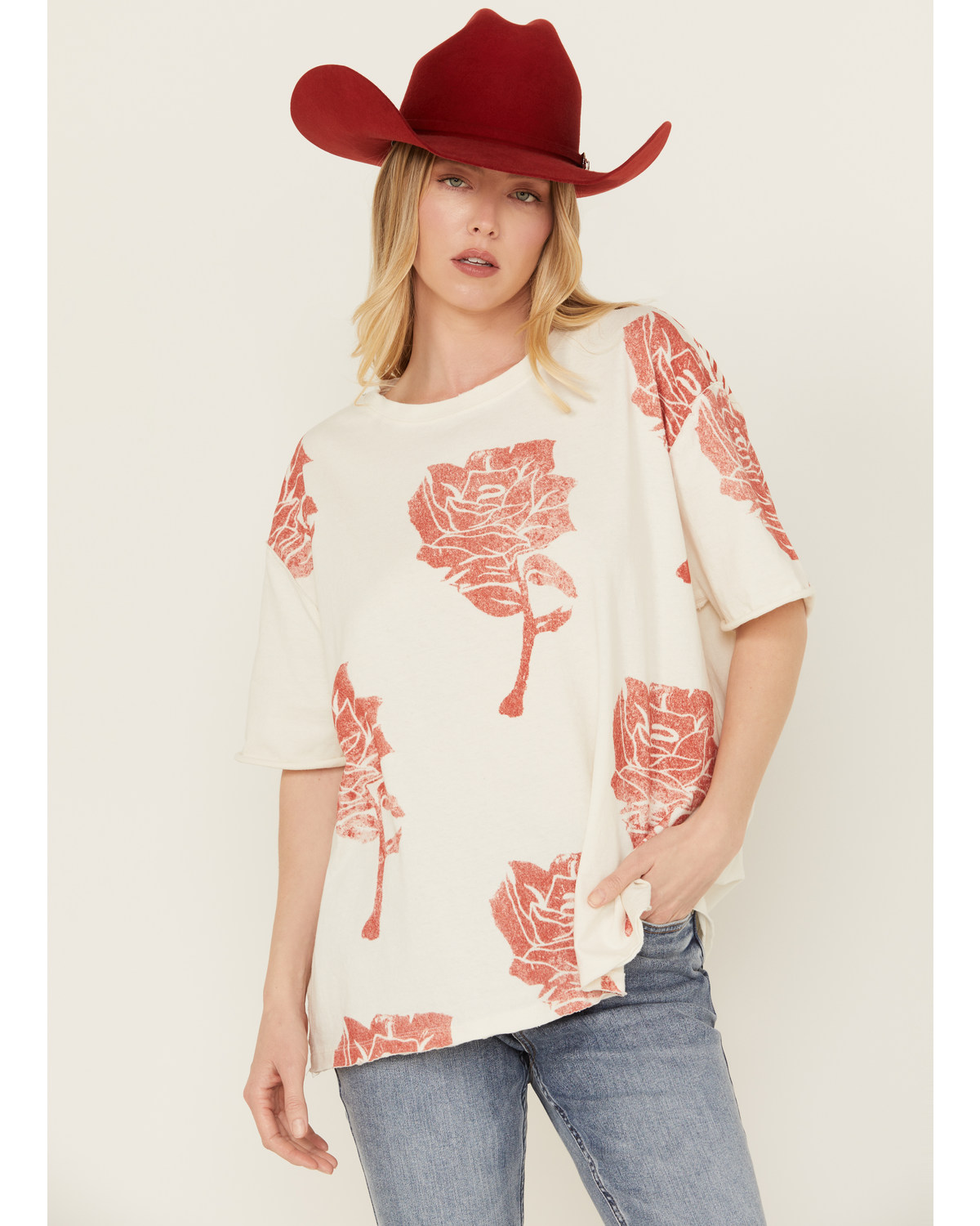 Free People Women's We The Painted Floral Short Sleeve Graphic Tee