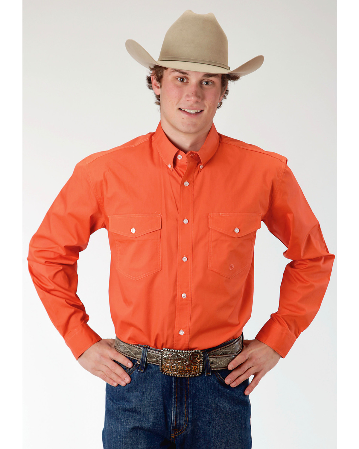 Roper Men's Solid Long Sleeve Button Down Western Shirt