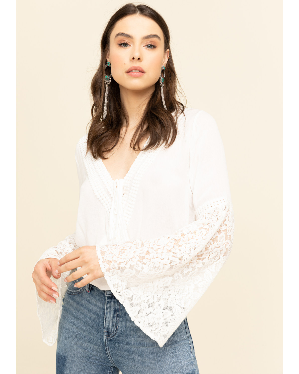 White lace bell sleeve top clearance