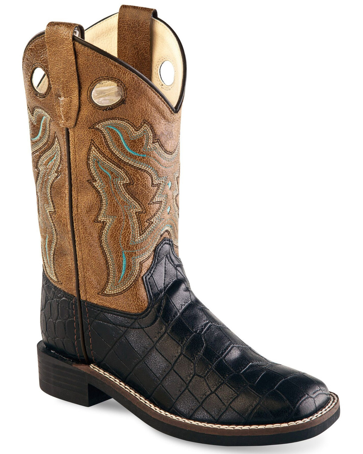 Old West Boys' Faux Exotic Pull Western Boots - Wide Square | Boot Barn