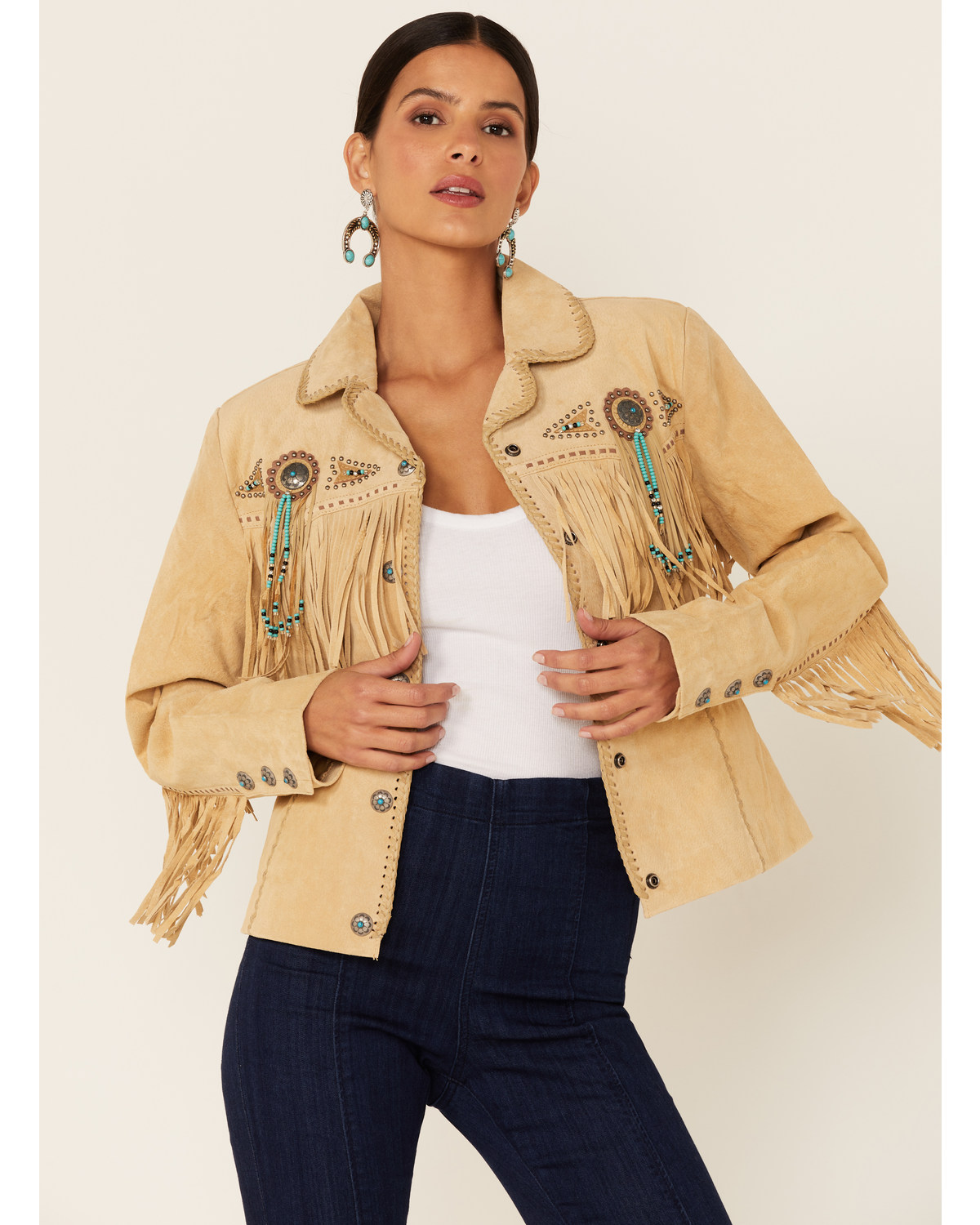 Scully Fringe & Beaded Boar Suede Leather Jacket