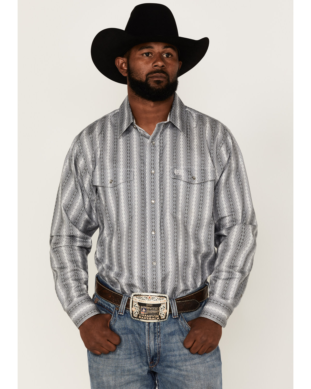 Panhandle Select Men's Zig Zag Print Long Sleeve Pearl Snap Western Shirt