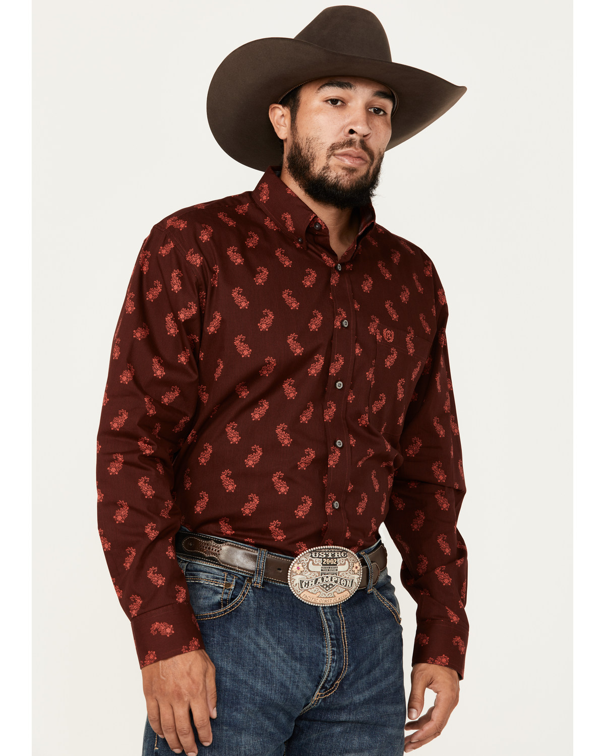 Panhandle Men's Select Paisley Pinstripe Long Sleeve Button-Down Western Shirt