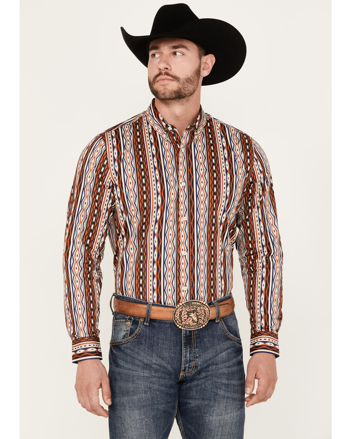 RANK 45® Men's Big Sky Southwestern Striped Print Long Sleeve Button-Down Stretch Western Shirt