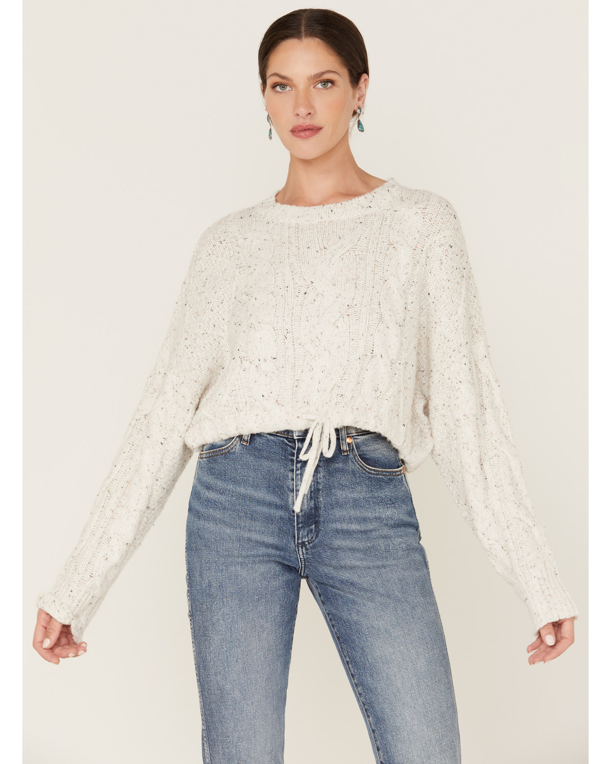Wild Moss Women's Speckled Cable Knit Cropped Sweater