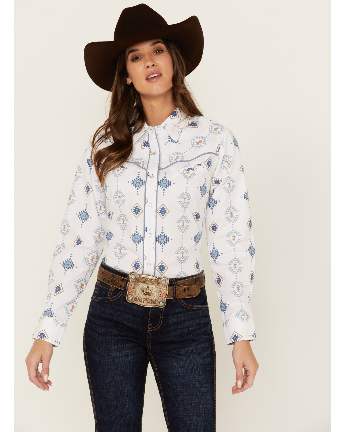 Ely Walker Women's Southwestern Print Long Sleeve Pearl Snap Western Shirt