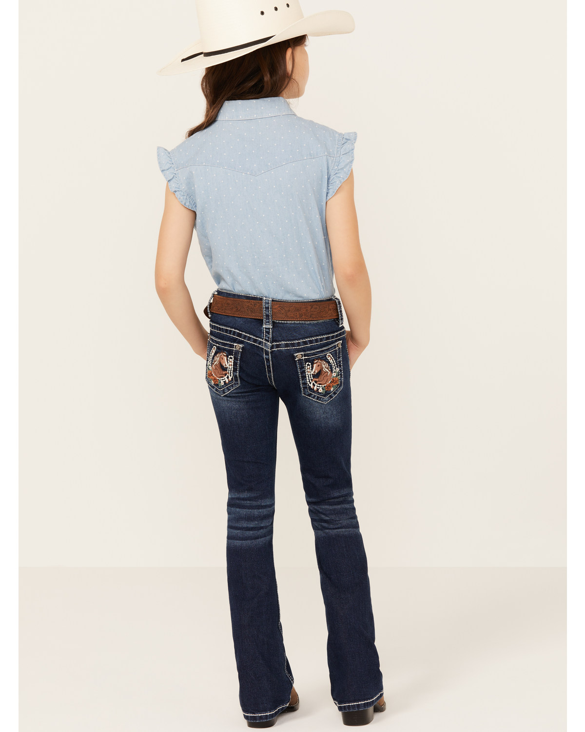 Shyanne Girls' Dark Wash Horseshoe Pocket Bootcut Stretch Denim Jeans