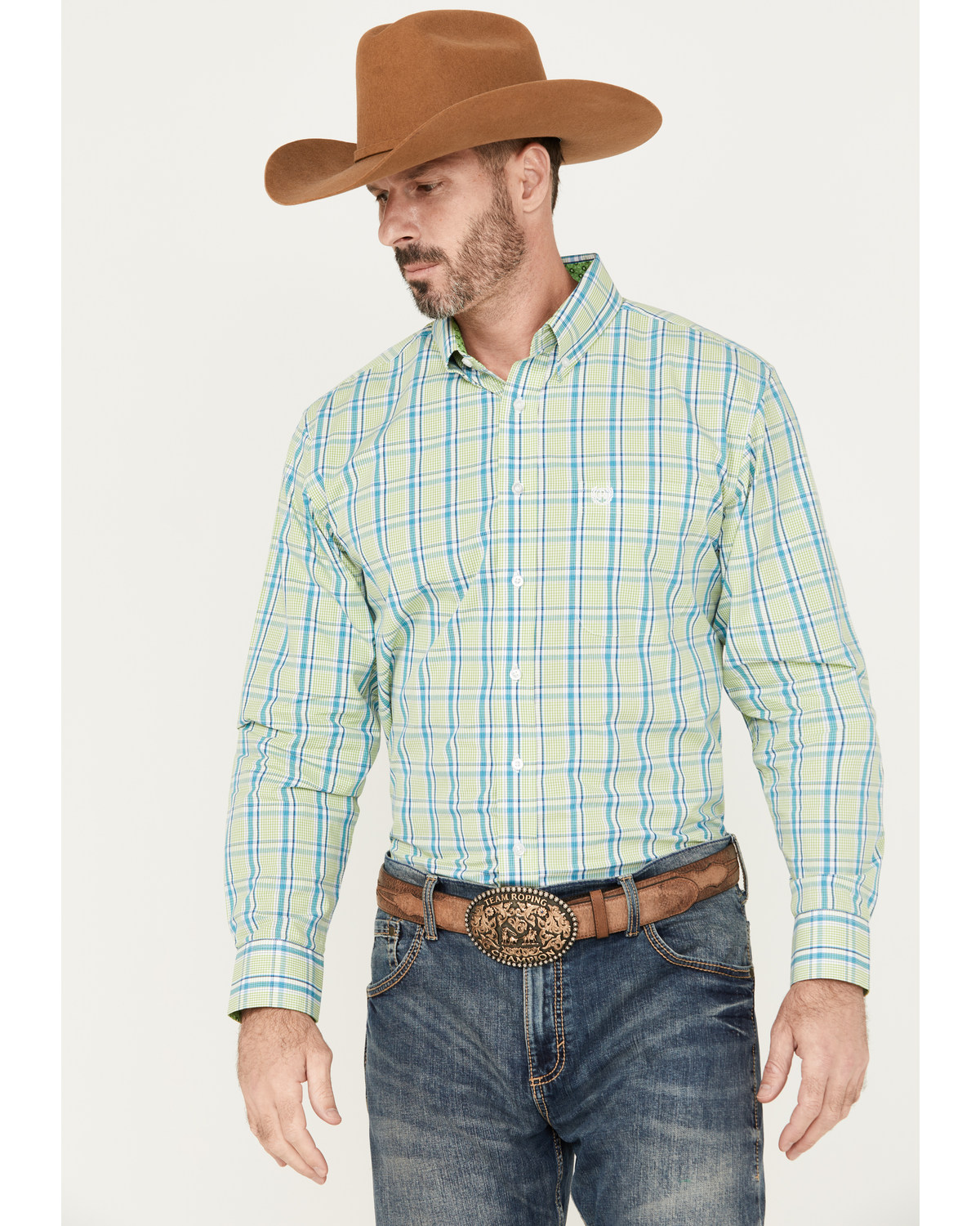 Panhandle Select Men's Plaid Print Long Sleeve Button-Down Western Shirt