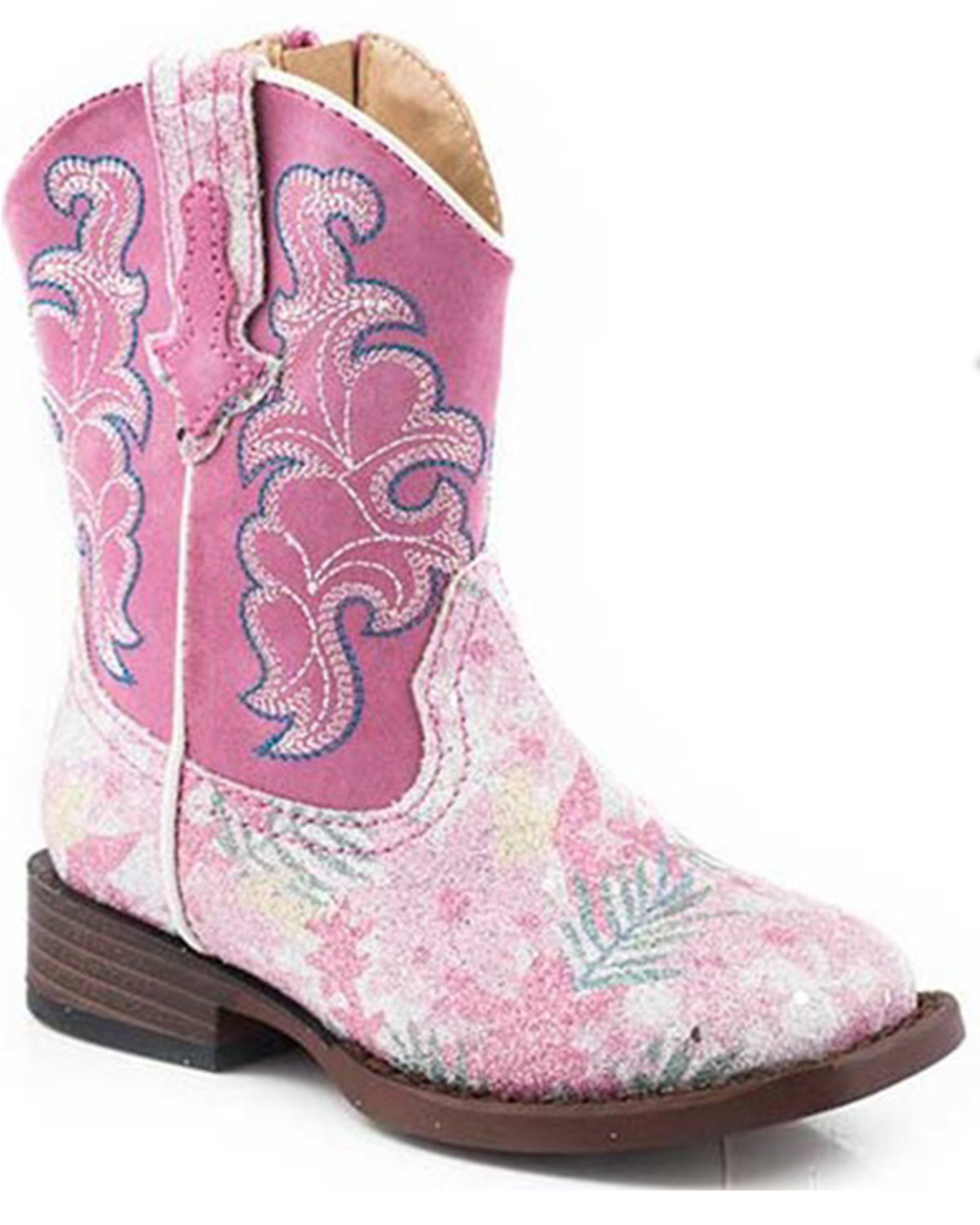 Roper Toddler Girls' Glitter Floral Western Boots - Broad Square Toe