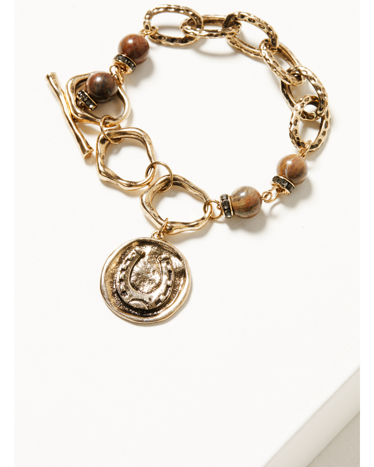 Shyanne Women's Summer Moon Antique Gold T-Bar Chain Bracelet