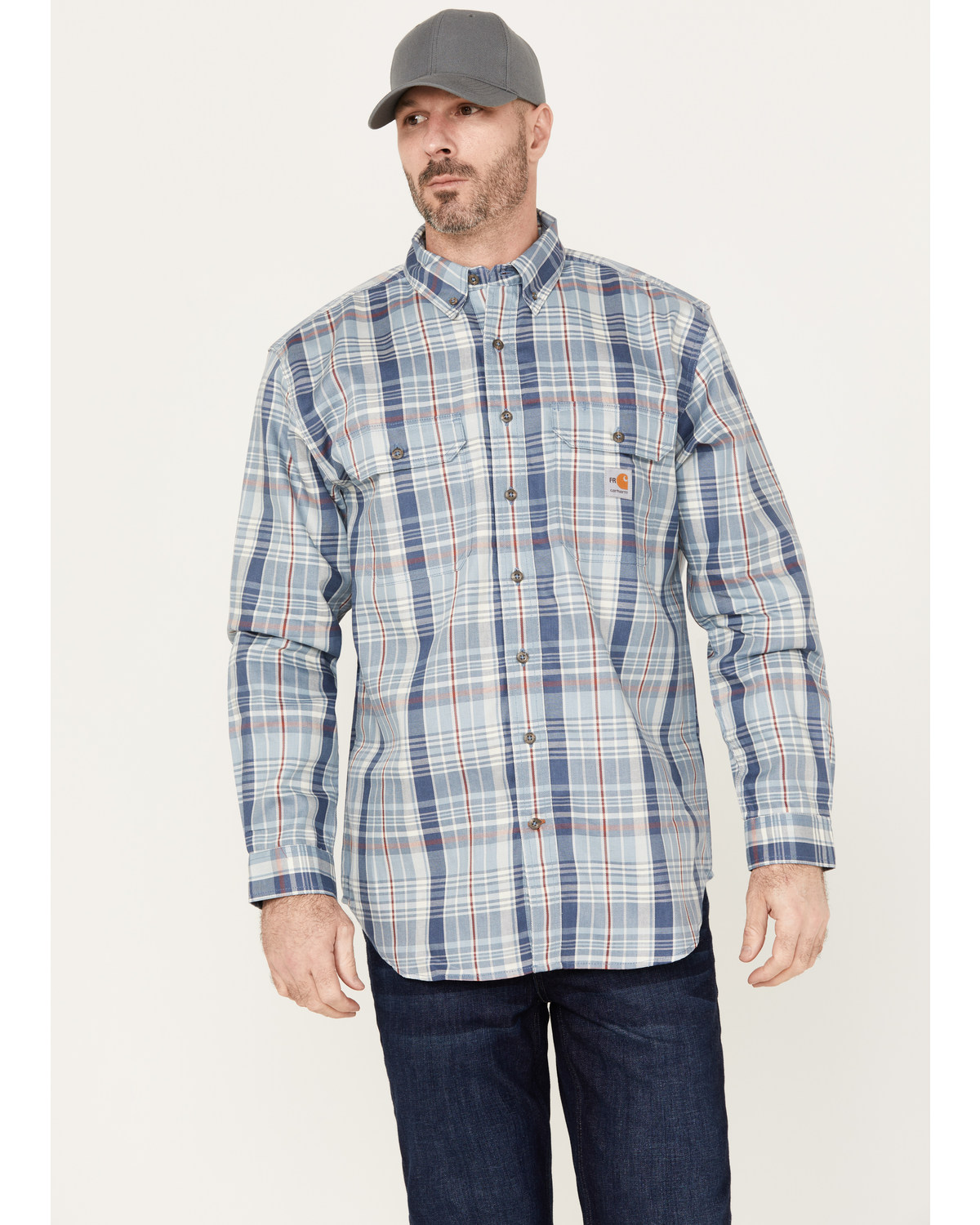 Carhartt Men's FR Force Loose Fit Twill Plaid Print Long Sleeve Button Down Work Shirt