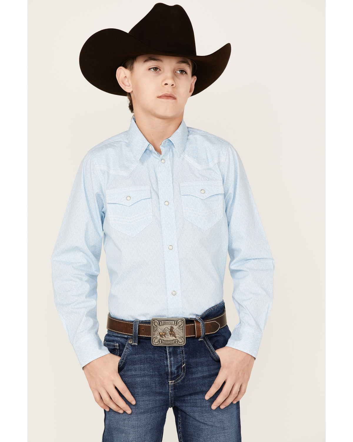 Cody James Boys' Print Long Sleeve Western Snap Shirt