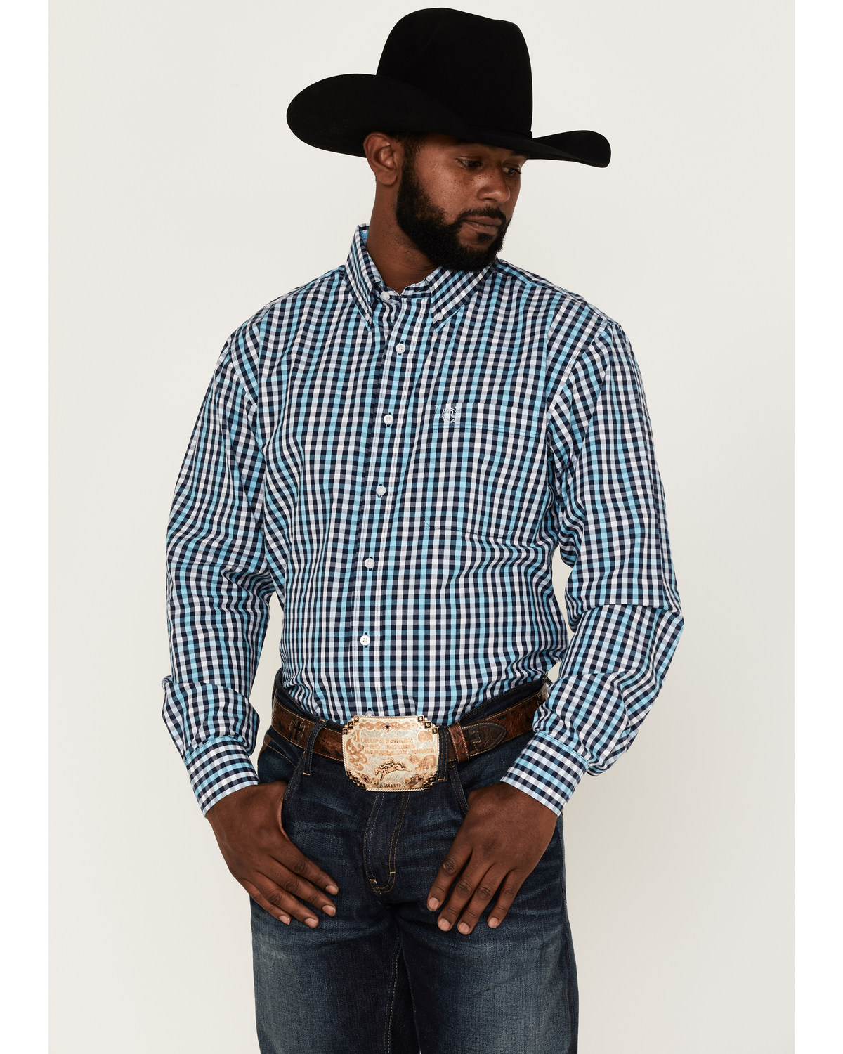 Panhandle Select Men's Check Plaid Print Long Sleeve Button Down Western Shirt