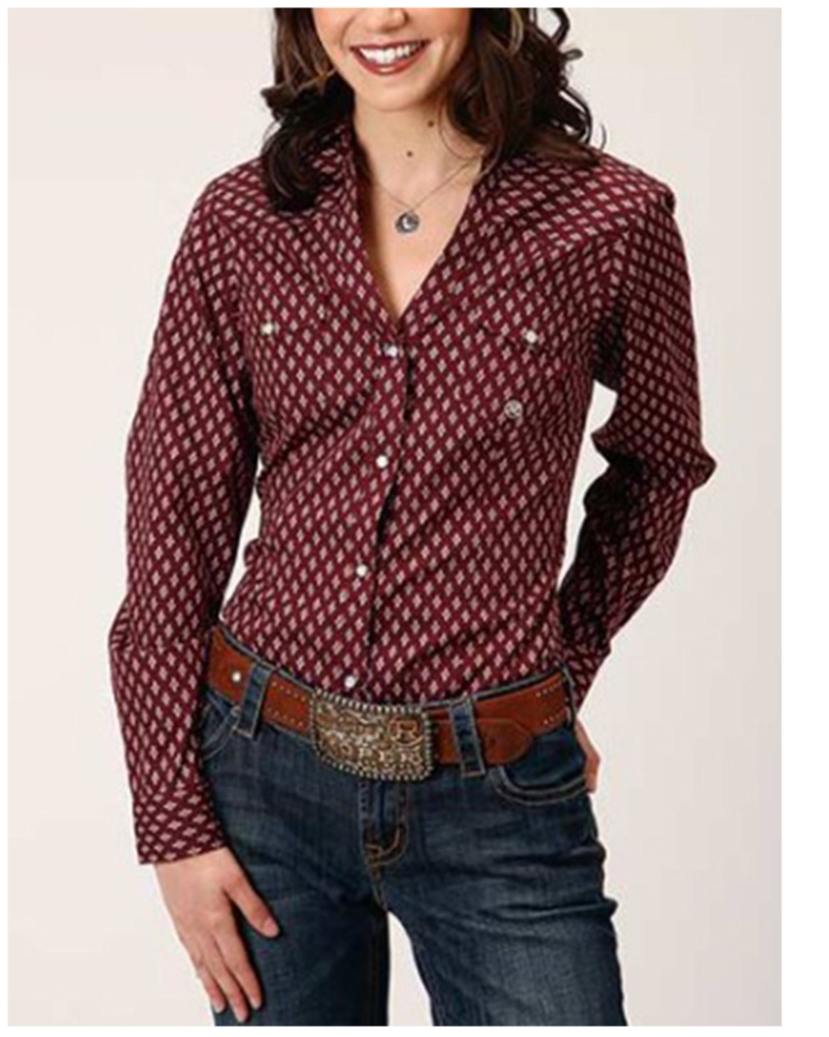 Roper Women's Geo Print Long Sleeve Snap Western Shirt
