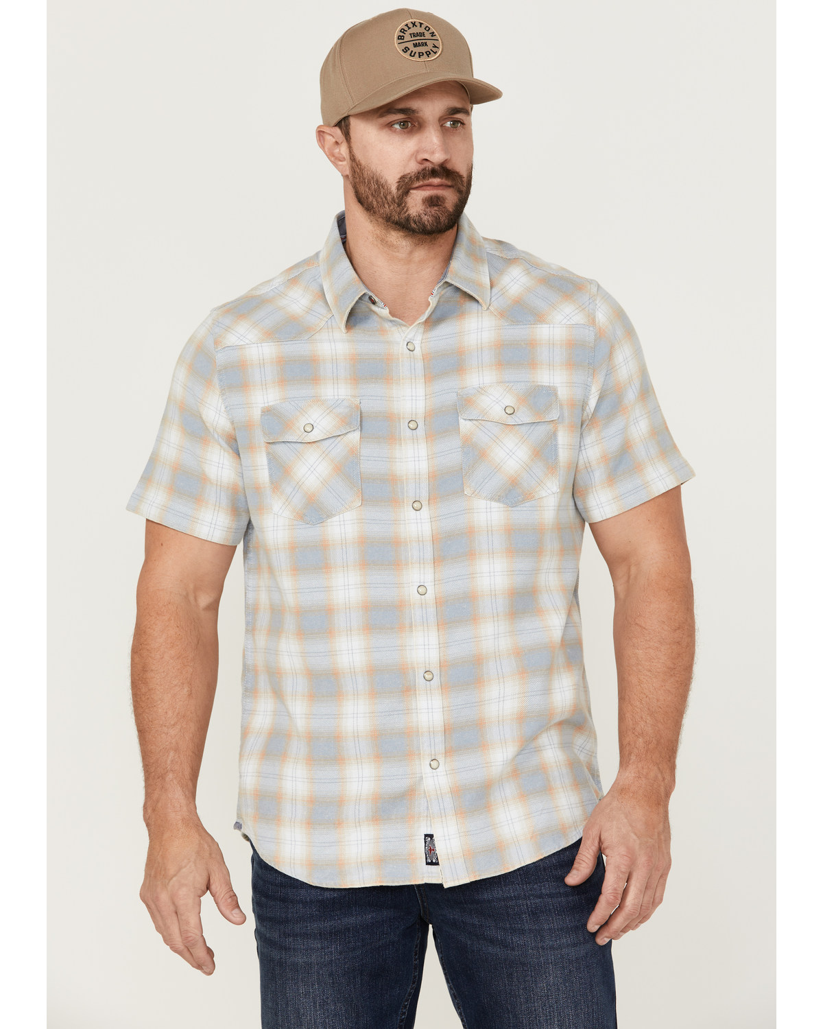 Flag & Anthem Men's Desert Son Woodland Vintage Large Plaid Print Short Sleeve Snap Western Shirt