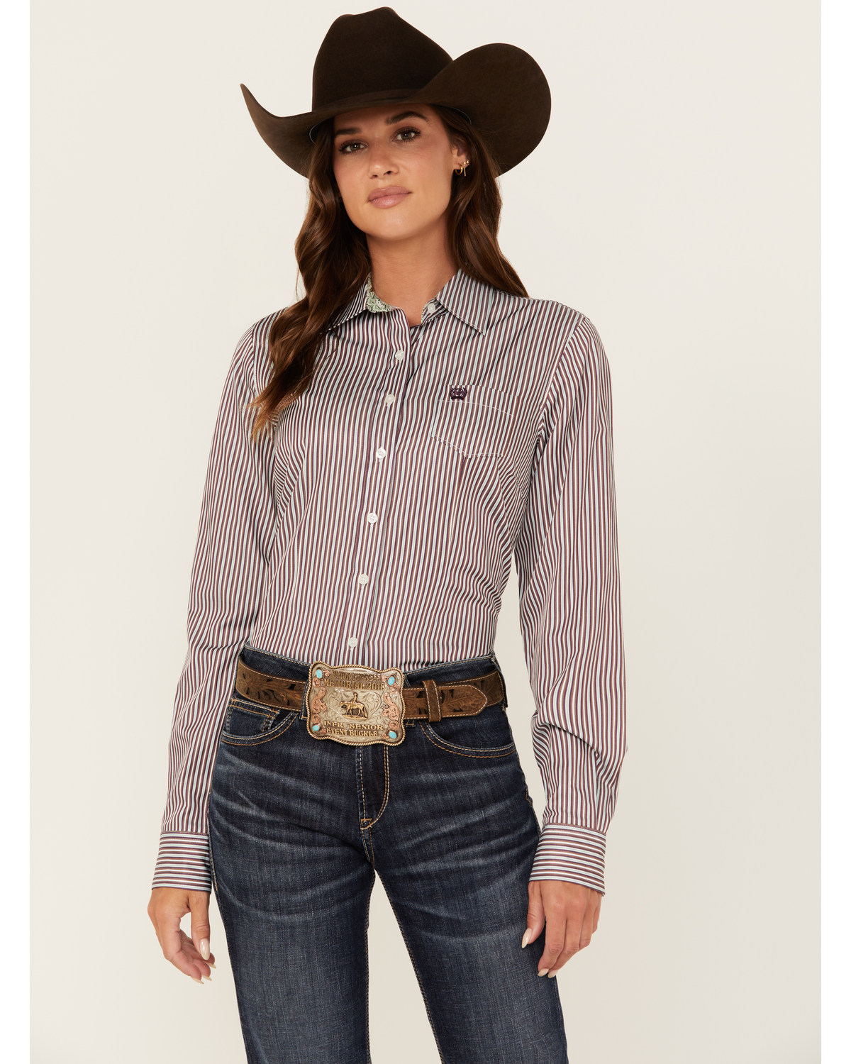 Cinch Women's Striped Long Sleeve Button Down Western Shirt