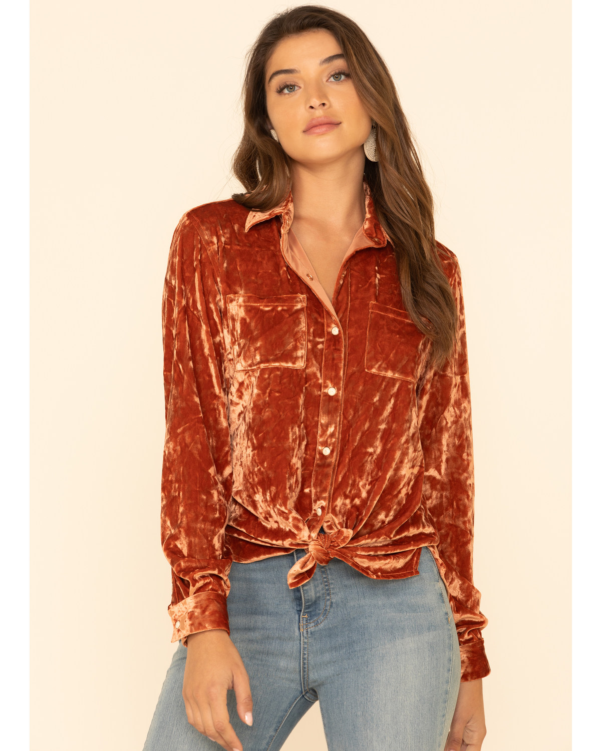Rock Roll Cowgirl Women S Mauve Velvet Long Sleeve Western Shirt Boot Barn