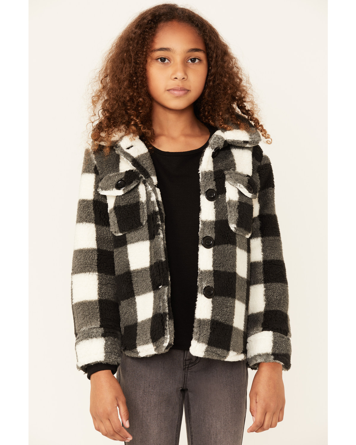 Urban Republic Little Girls' Plaid Print Sherpa Jacket