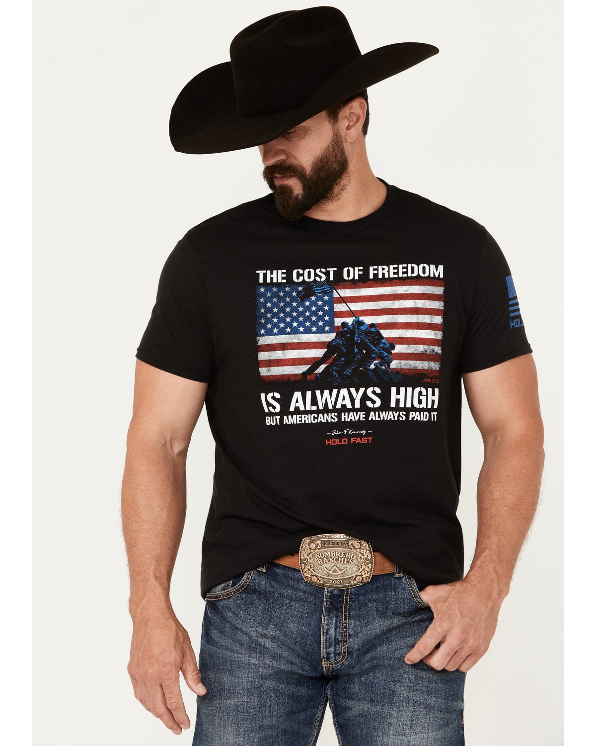 Kerusso Men's Hold Fast JFK Flag Short Sleeve Graphic T-Shirt