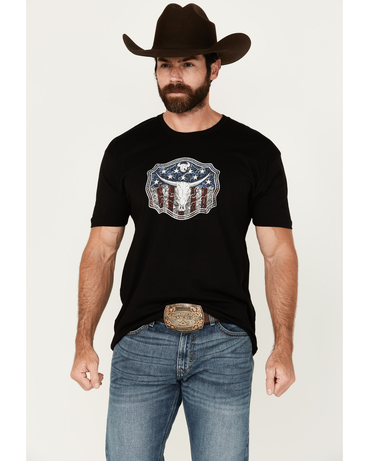 Cowboy Hardware Men's American Flag Buckle Short Sleeve T-Shirt