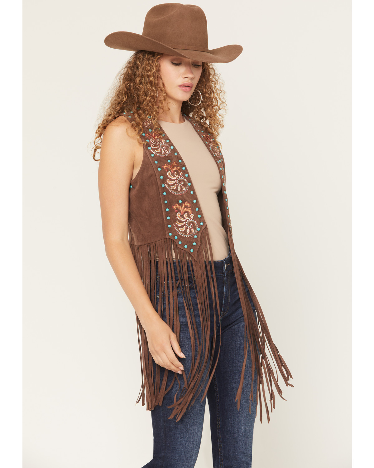 Shyanne Women's Simpson Embellished Fringe Faux Suede Vest