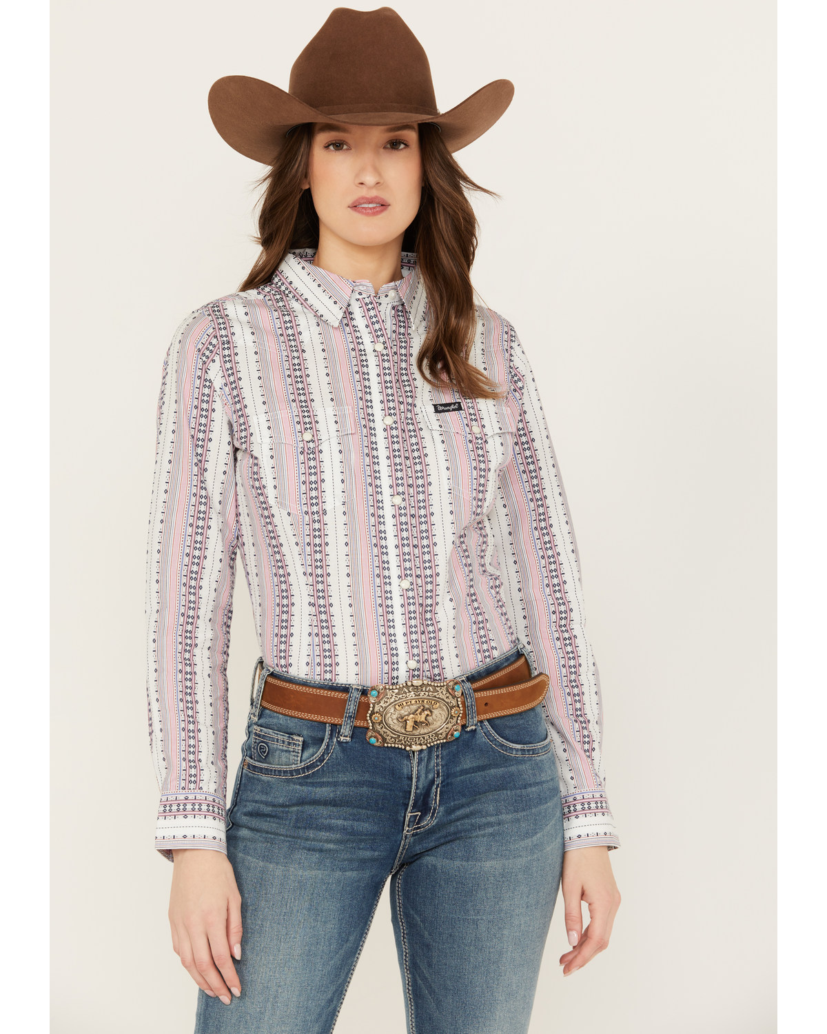 Wrangler Women's Striped Long Sleeve Snap Western Shirt