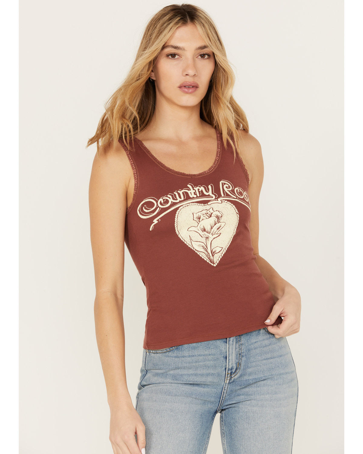Bandit Women's Country Rose Lace Trim Graphic Tank