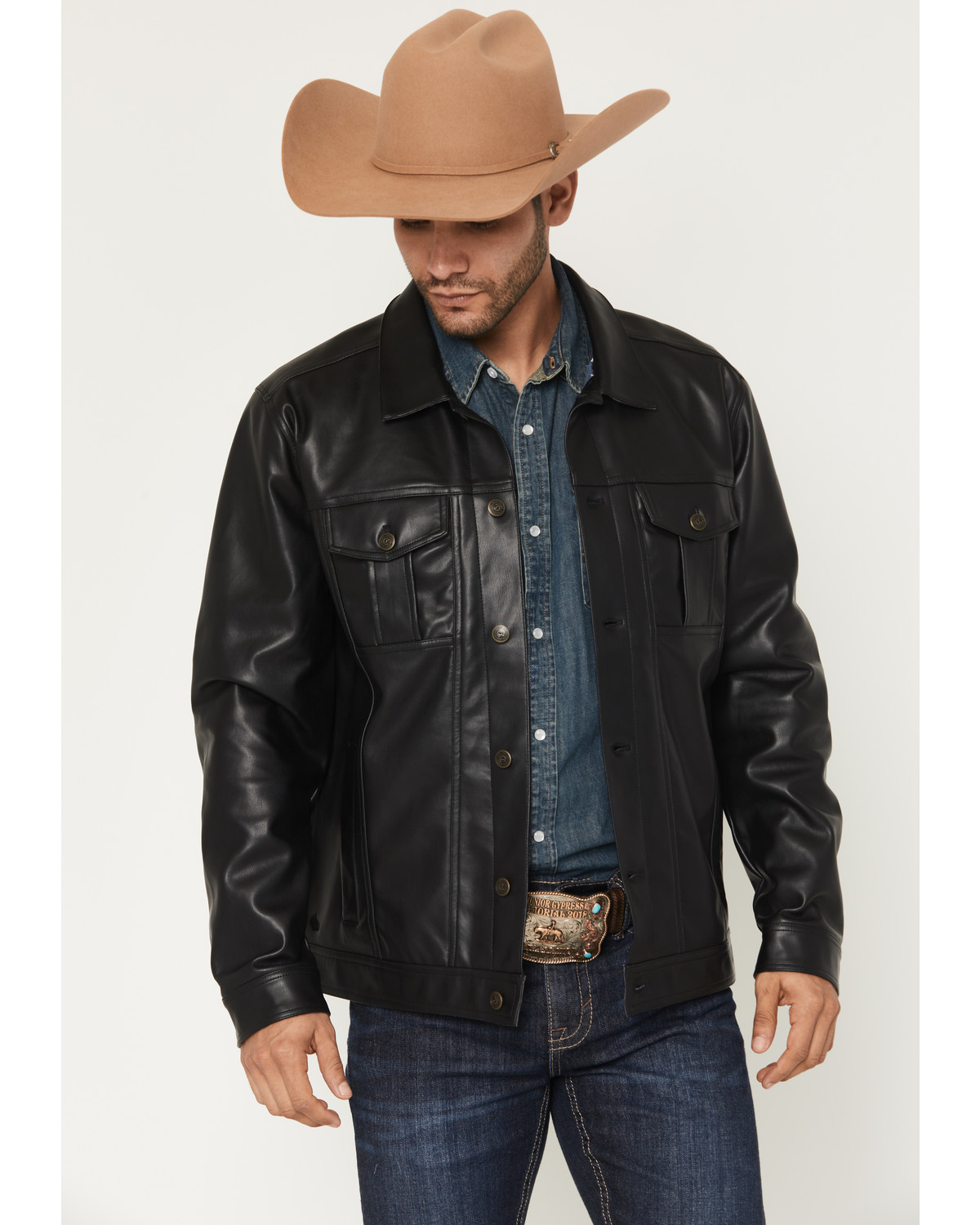 Cody James Men's Ozark Distressed Button-Down Leather Jacket