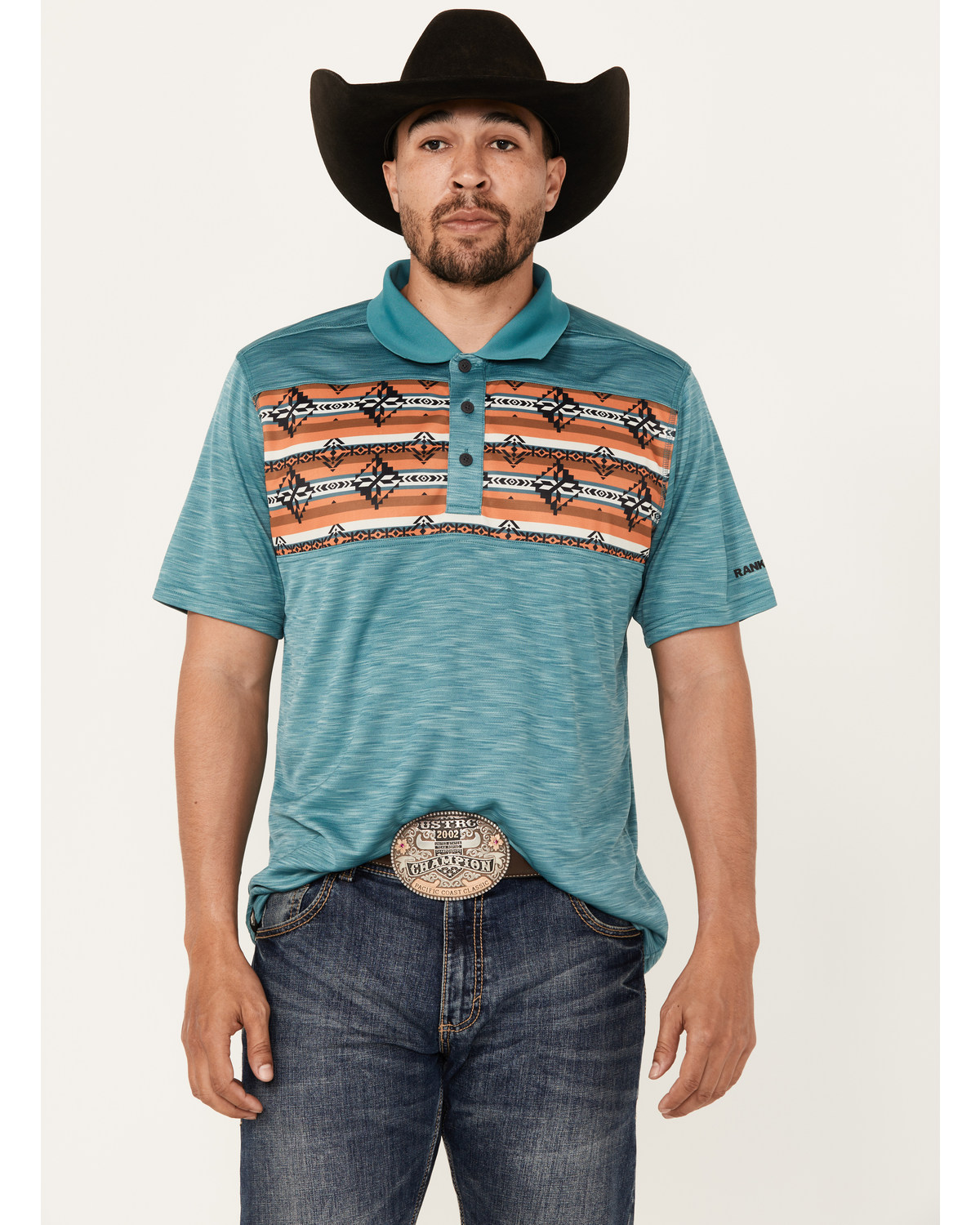 RANK 45® Men's Jacinto Southwestern Border Striped Short Sleeve Polo Shirt