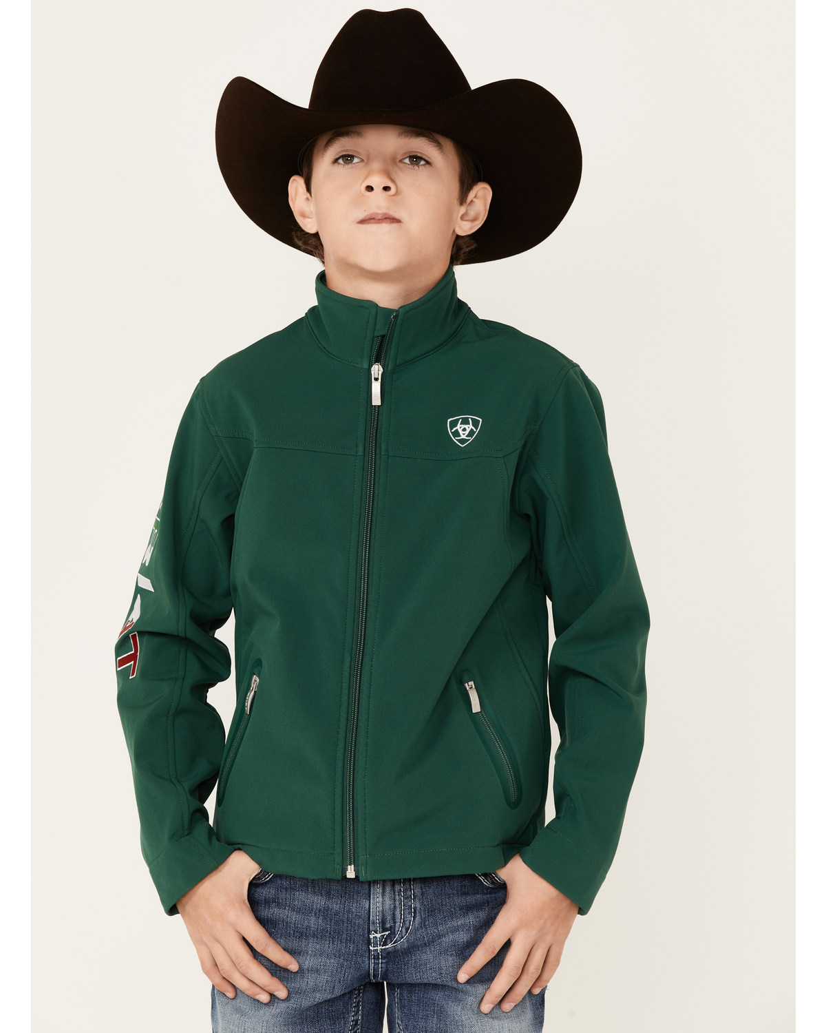 Ariat Boys' Team Mexico Patch Flag Zip-Front Softshell Jacket