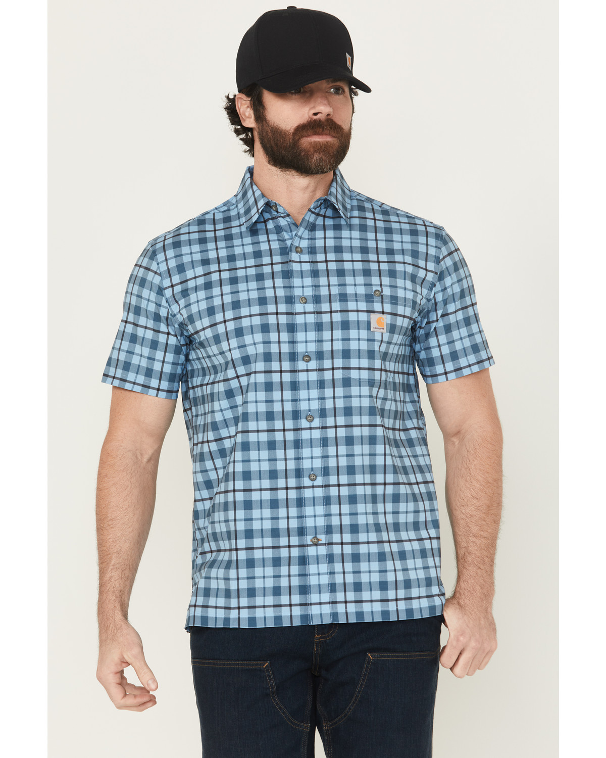 Carhartt Men's Force Sun Defender™ Relaxed Fit Lightweight Plaid Print Short Sleeve Button-Down Work Shirt