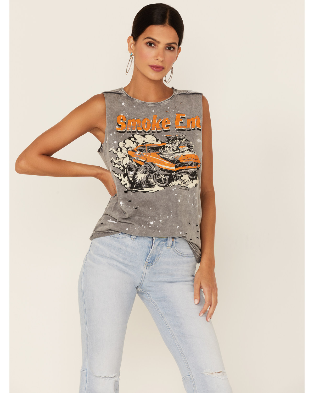 Country Deep Women S Smoke Em Graphic Distressed Tank Top Boot Barn