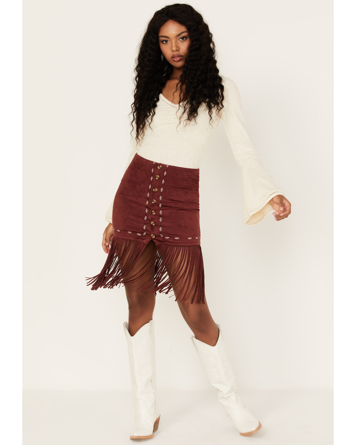 Shyanne Women's Embroidered Southwestern Fringe Mini Skirt