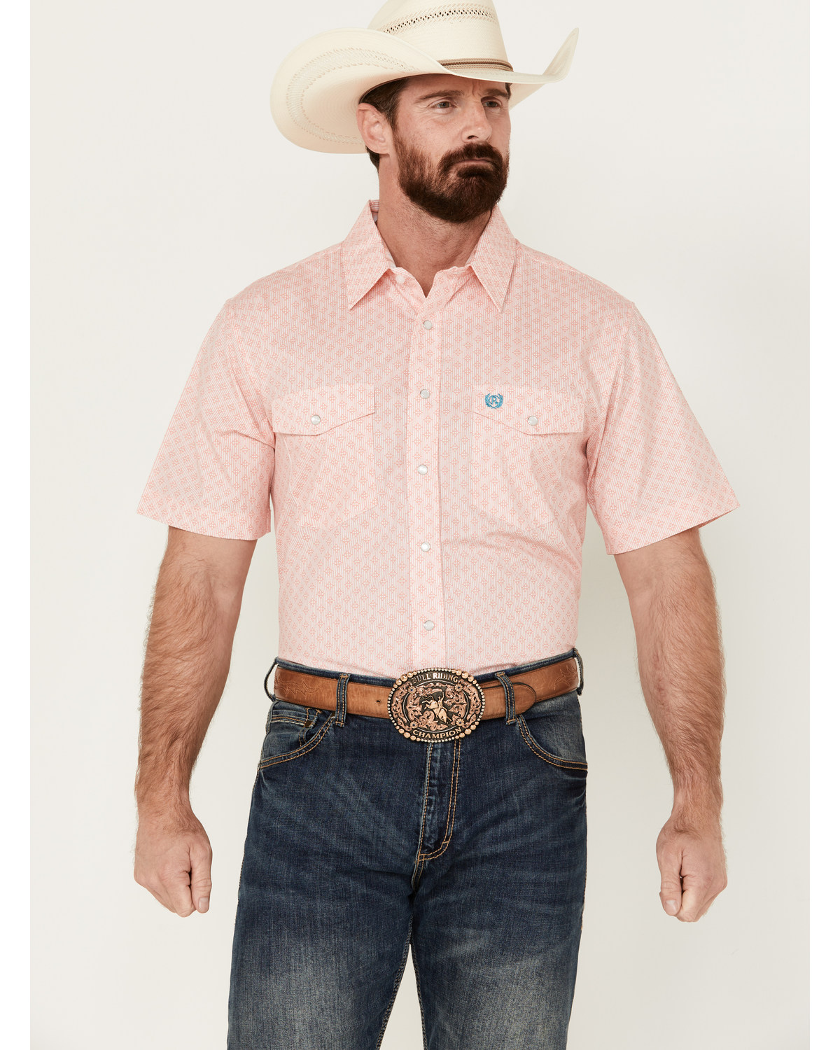 Panhandle Men's Geo Print Short Sleeve Pearl Snap Western Shirt