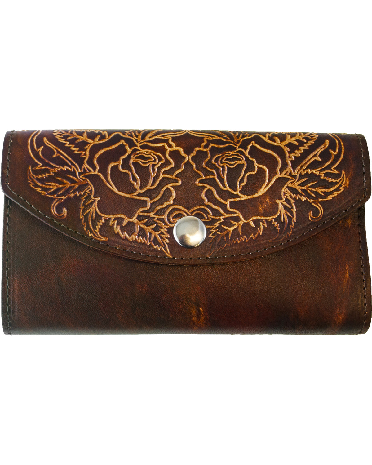 Western Express Women's Rose Tooled Leather Organizer Wallet