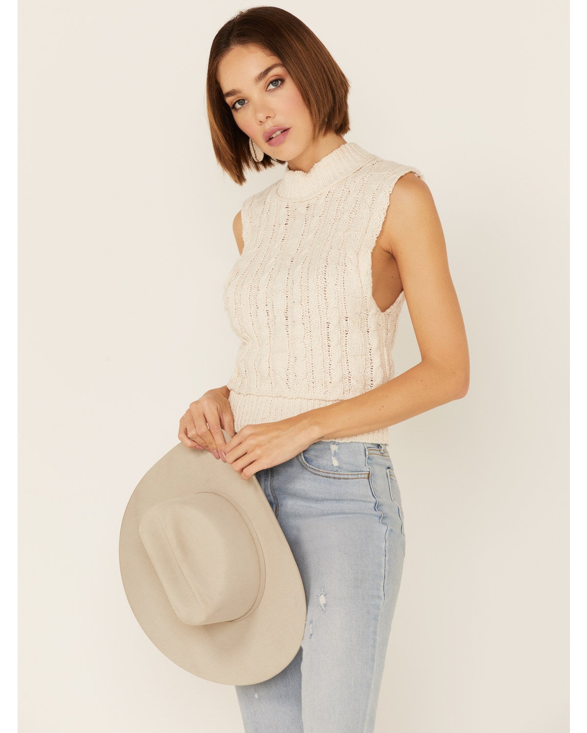 Women's by Together Solid Cream Sweater Tank