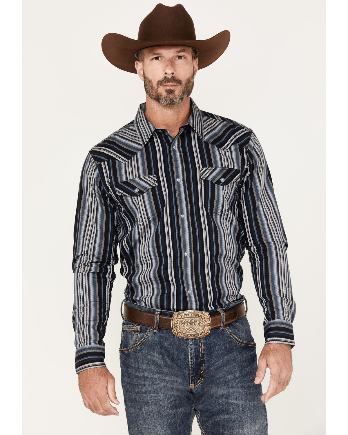 Cody James Men's Hull Vintage Stripe Long Sleeve Pearl Snap Western Shirt