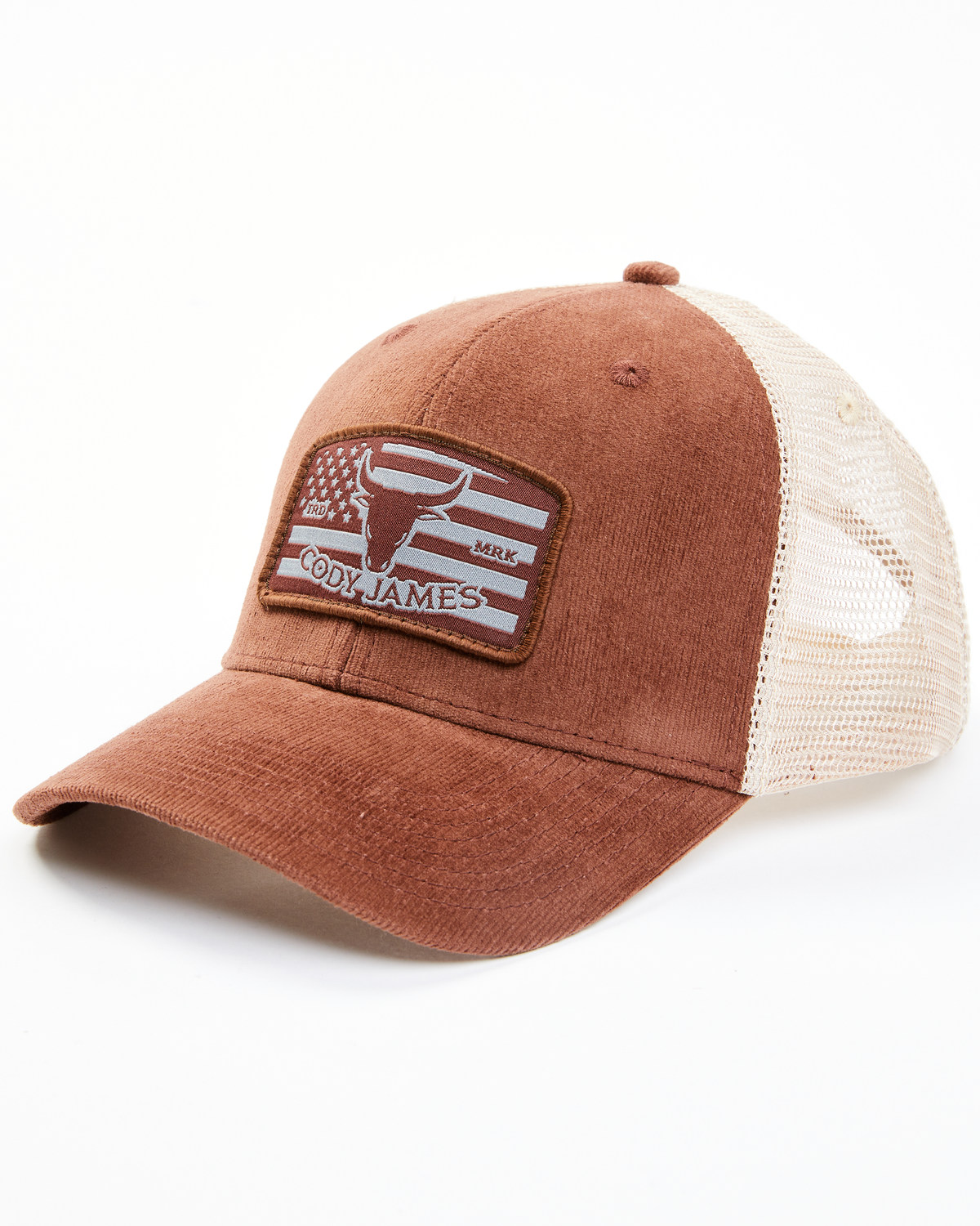 Cody James Men's Corduroy Steer Head Flag Patch Ball Cap