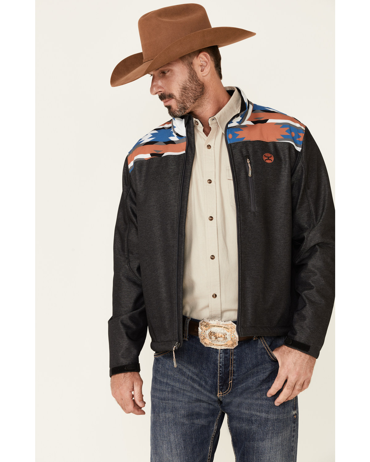 Hooey Men's Southwestern Print Zip-Front Softshell Jacket